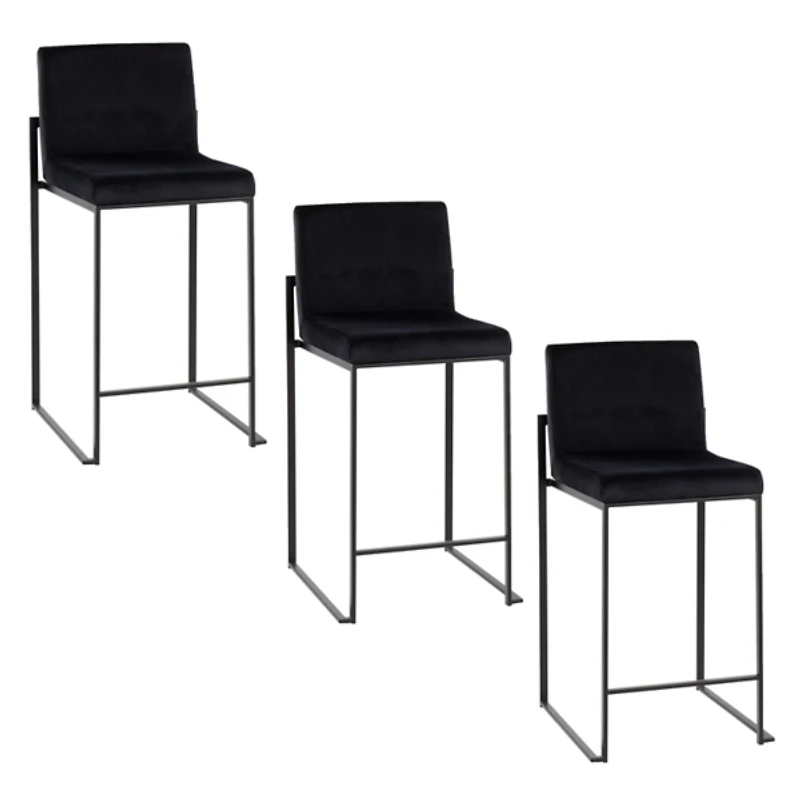Fiji Black Velvet Counter Stools, Set of 3