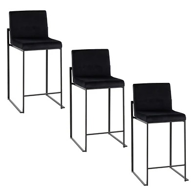 Fiji Black Velvet Counter Stools, Set of 3