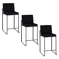 Fiji Black Velvet Counter Stools, Set of 3