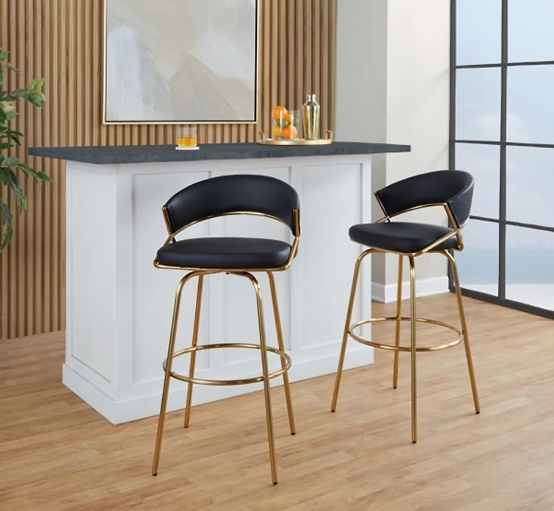 Remy Black & Gold Swivel Bar Stools, Set of 2