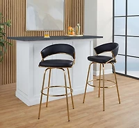 Remy Black & Gold Swivel Bar Stools, Set of 2