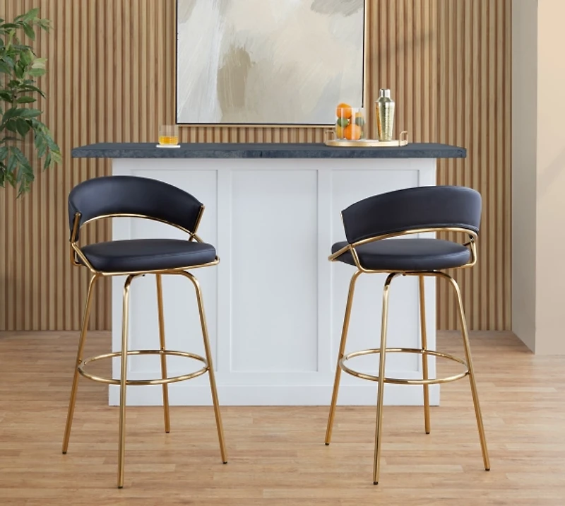 Remy Black & Gold Swivel Bar Stools, Set of 2