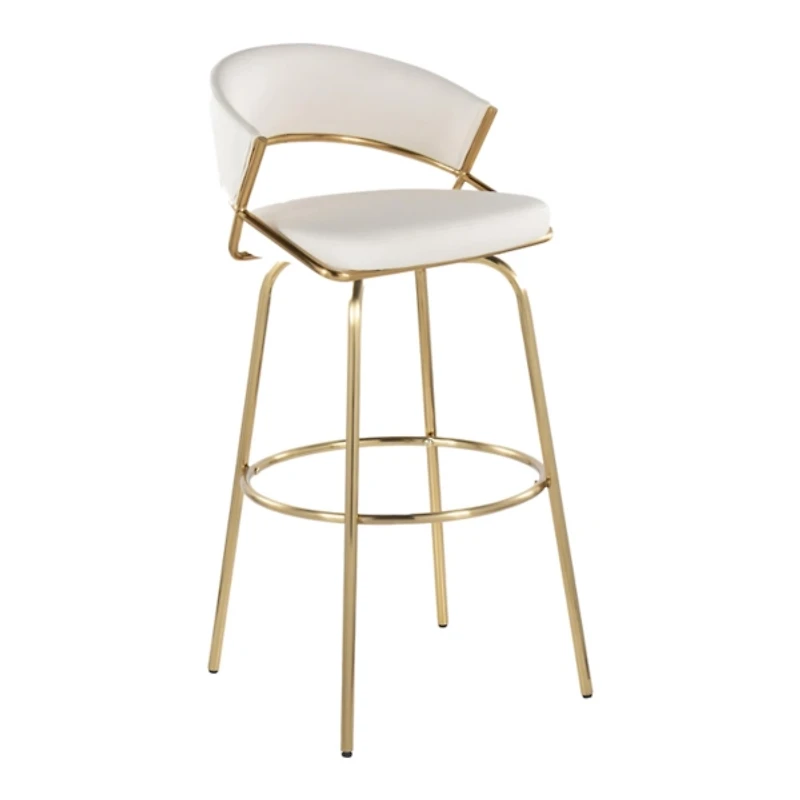 Remy White & Gold Swivel Bar Stools, Set of 2