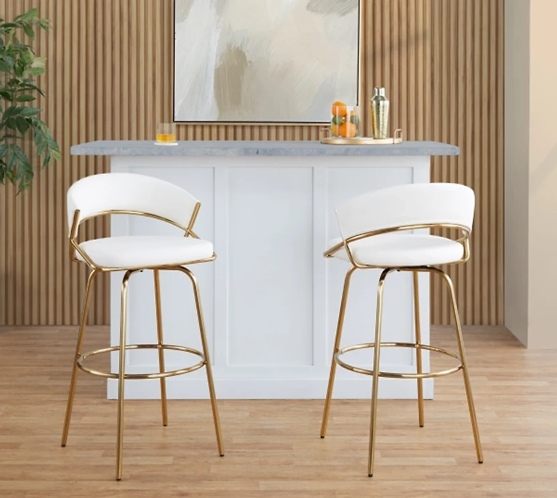 Remy White & Gold Swivel Bar Stools, Set of 2