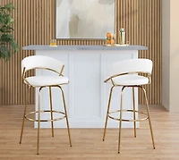 Remy White & Gold Swivel Bar Stools, Set of 2
