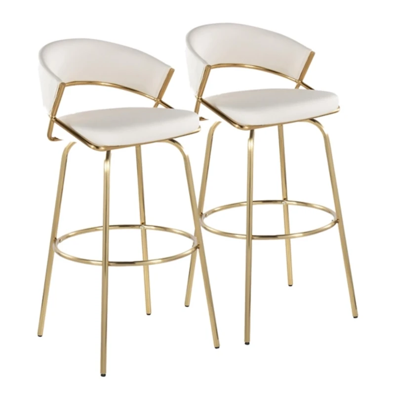 Remy White & Gold Swivel Bar Stools, Set of 2
