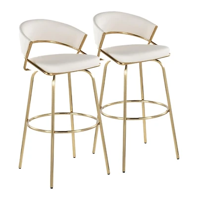 Remy White & Gold Swivel Bar Stools, Set of 2