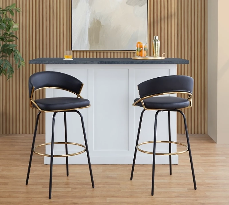 Remy Black Swivel Bar Stools, Set of 2