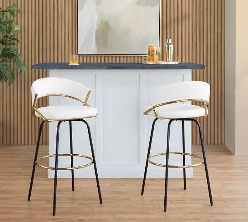 Remy White Swivel Bar Stools, Set of 2