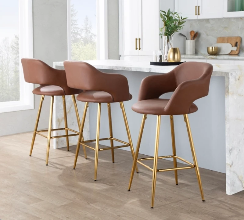 Brown Faux Leather Marge Counter Stools, Set of 2