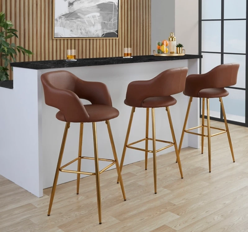 Brown Faux Leather Marge Bar Stools, Set of 2