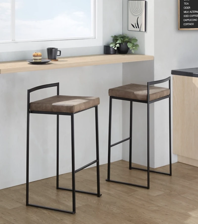 Fiji Brown Stackable Bar Stools, Set of 2