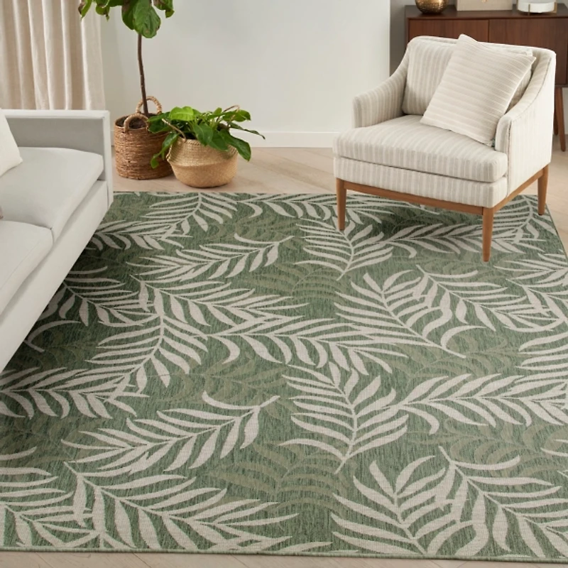 Green & Ivory Leaf Garden Oasis Outdoor Rug