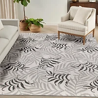 Gray Leaf Garden Oasis Outdoor Rug