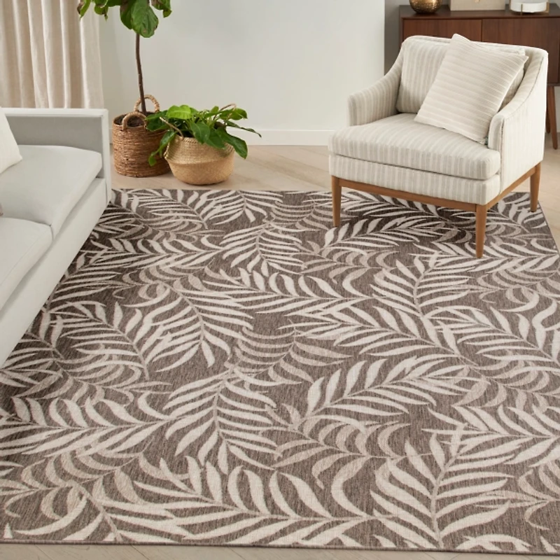 Mocha Brown Leaf Garden Oasis Outdoor Rug