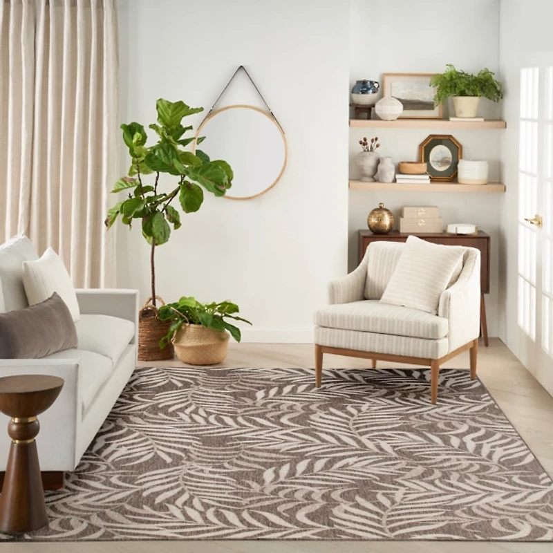 Mocha Brown Leaf Garden Oasis Outdoor Rug