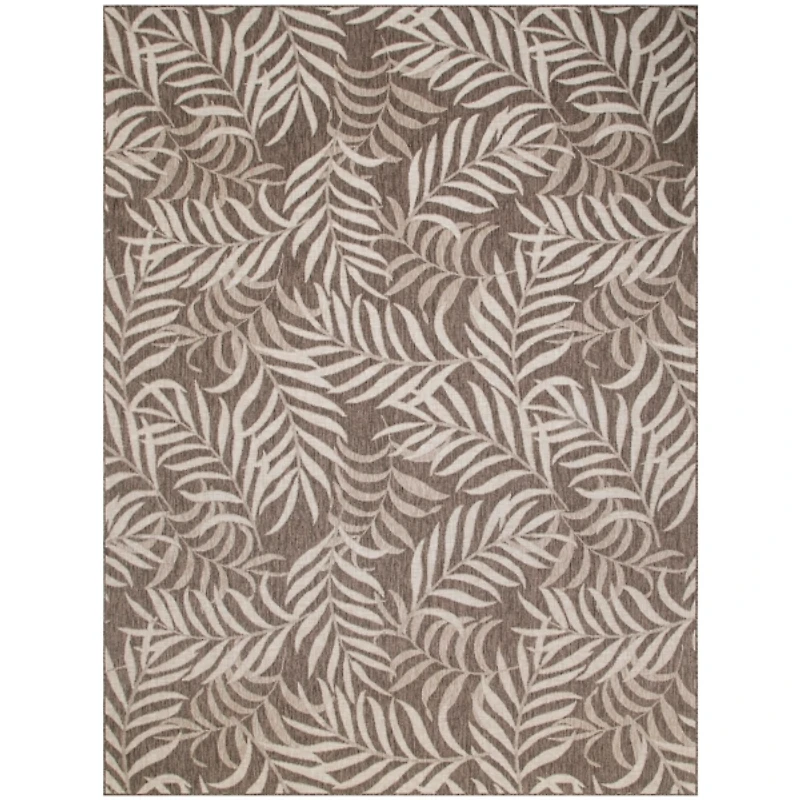 Mocha Brown Leaf Garden Oasis Outdoor Rug