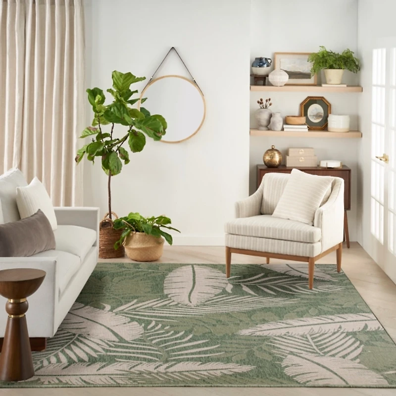 Green & Ivory Tropical Oasis Outdoor Rug