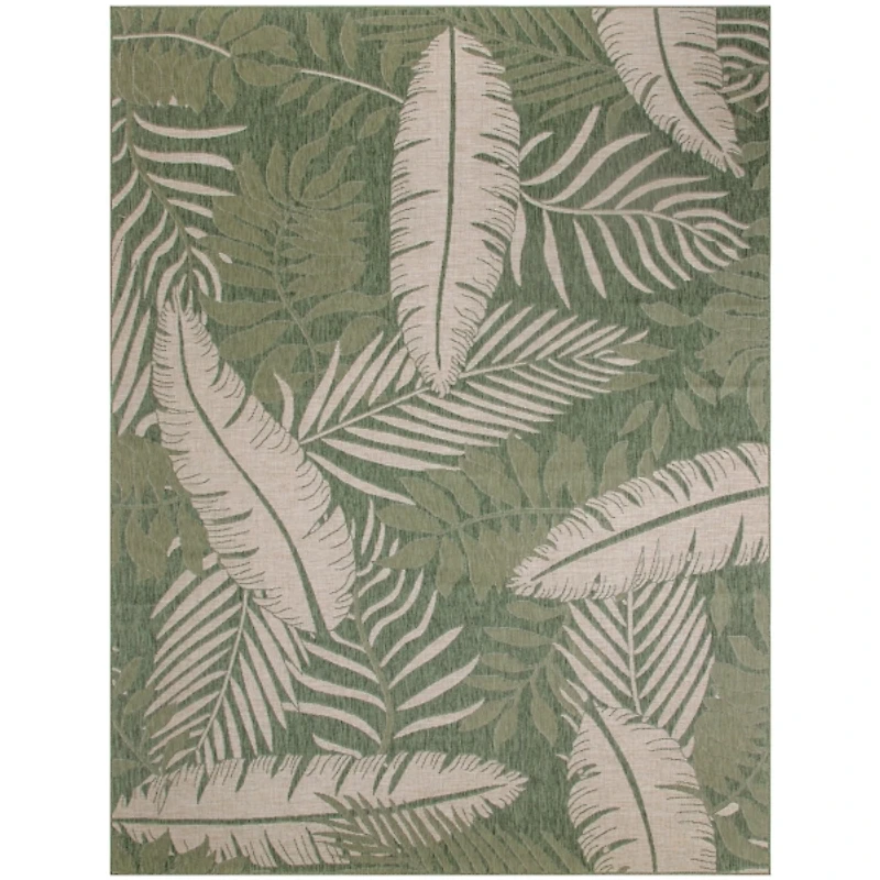 Green & Ivory Tropical Oasis Outdoor Rug