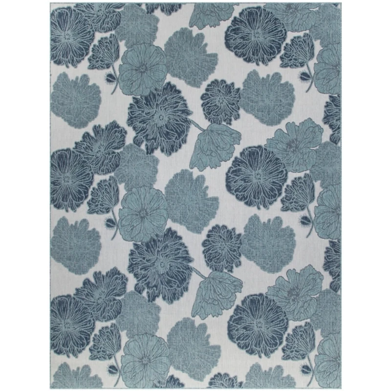 Blue Floral Garden Oasis Outdoor Rug