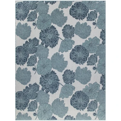 Blue Floral Garden Oasis Outdoor Rug