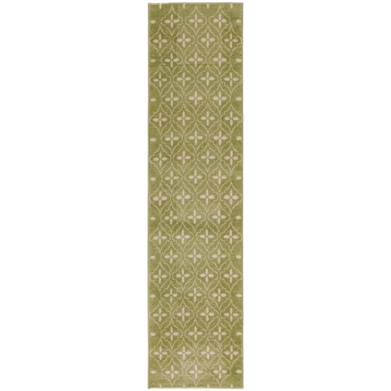 Green and Ivory Quatrefoil Indoor/Outdoor Runner