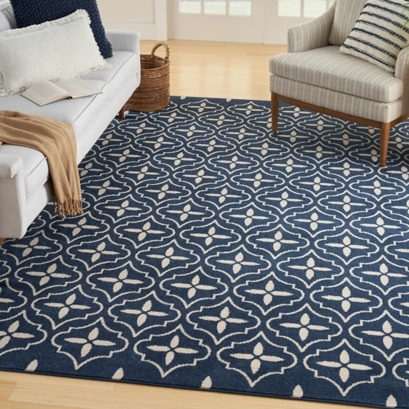 Navy Quatrefoil Indoor/Outdoor Rug