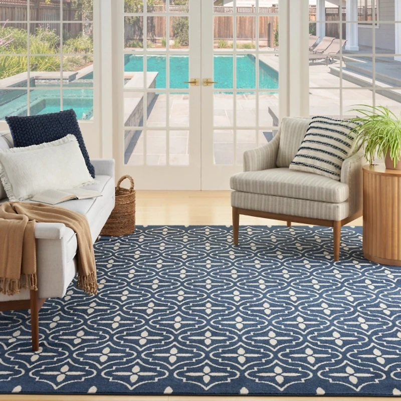 Navy Quatrefoil Indoor/Outdoor Rug