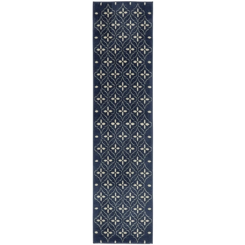 Navy and Ivory Quatrefoil Indoor/Outdoor Runner