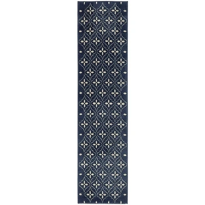 Navy and Ivory Quatrefoil Indoor/Outdoor Runner