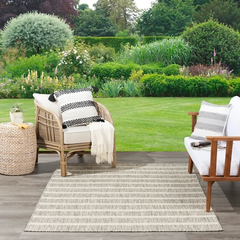 Gray & Ivory Striped Positano Outdoor Rug