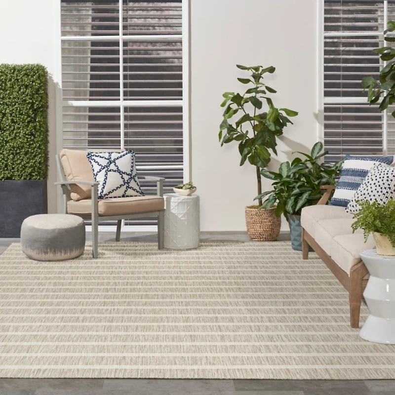 Gray & Ivory Striped Positano Outdoor Rug