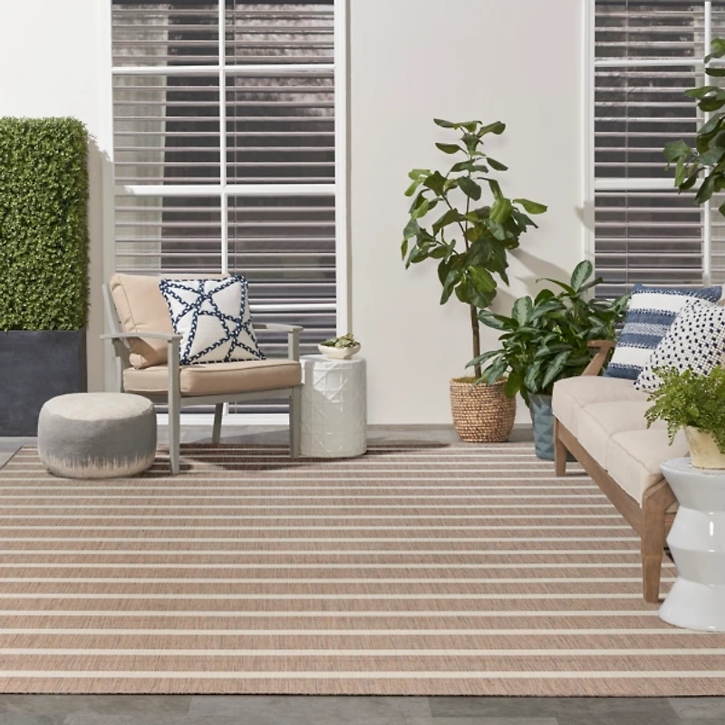 Jute & Ivory Striped Positano Outdoor Rug