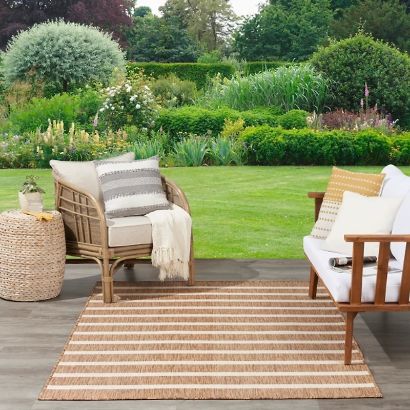 Jute & Ivory Striped Positano Outdoor Rug