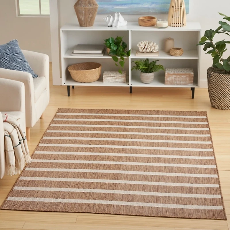 Jute & Ivory Striped Positano Outdoor Rug