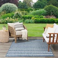 Navy & Ivory Striped Positano Outdoor Rug, 9x12