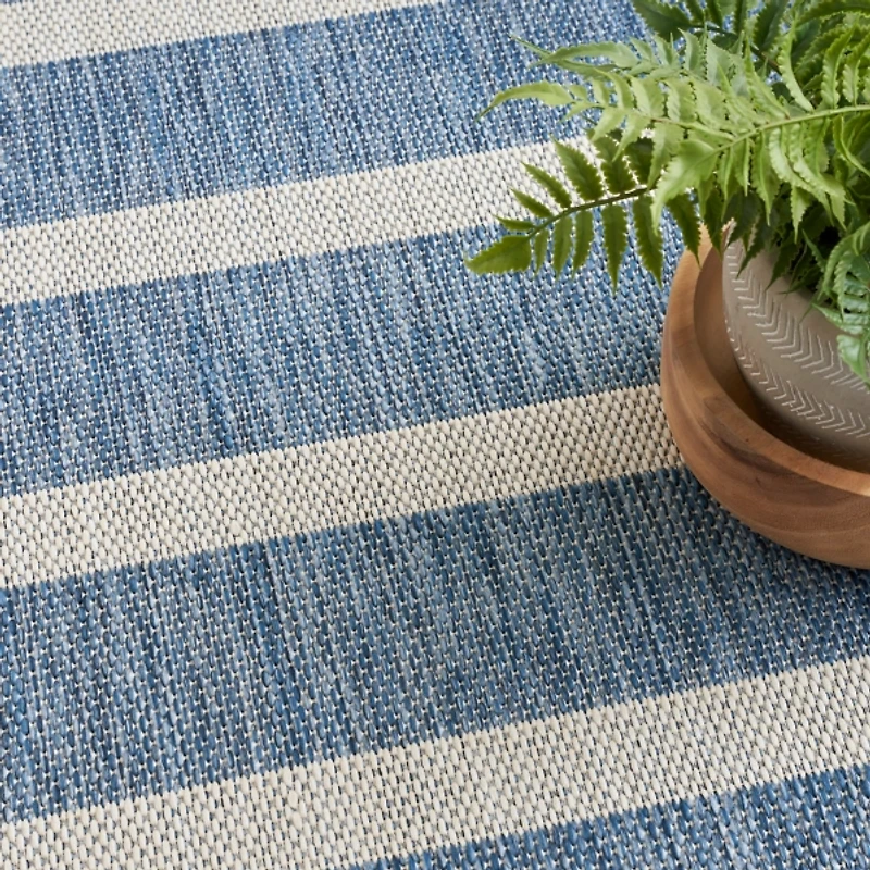 Navy & Ivory Striped Positano Outdoor Rug, 9x12
