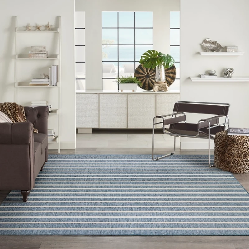 Navy & Ivory Striped Positano Outdoor Rug, 9x12