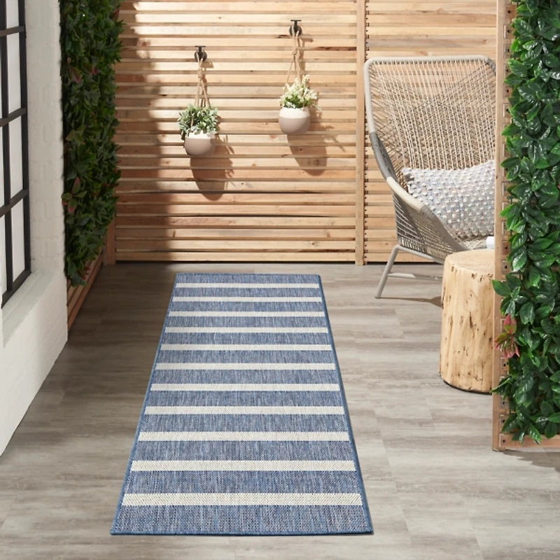 Navy & Ivory Striped Positano Outdoor Rug