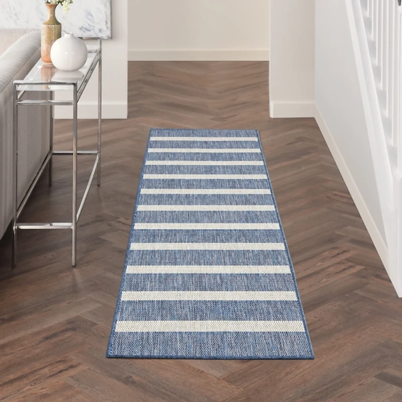 Navy & Ivory Striped Positano Outdoor Rug