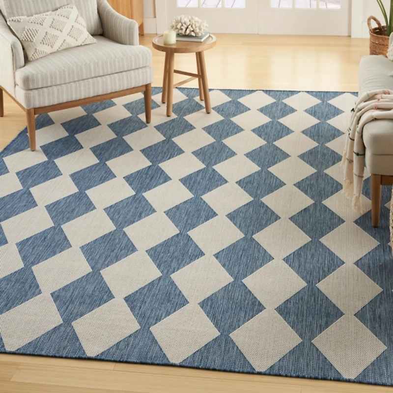 Navy Diamond Positano Outdoor Rug, 5x7