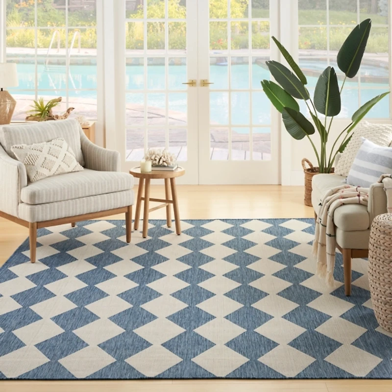 Navy Diamond Positano Outdoor Rug, 5x7