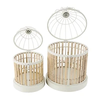 Brown and White Bamboo Bird Cages, Set of 2