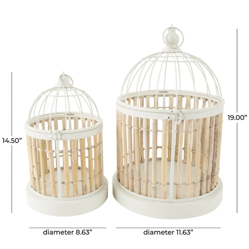 Brown and White Bamboo Bird Cages, Set of 2