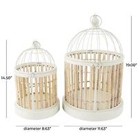 Brown and White Bamboo Bird Cages, Set of 2