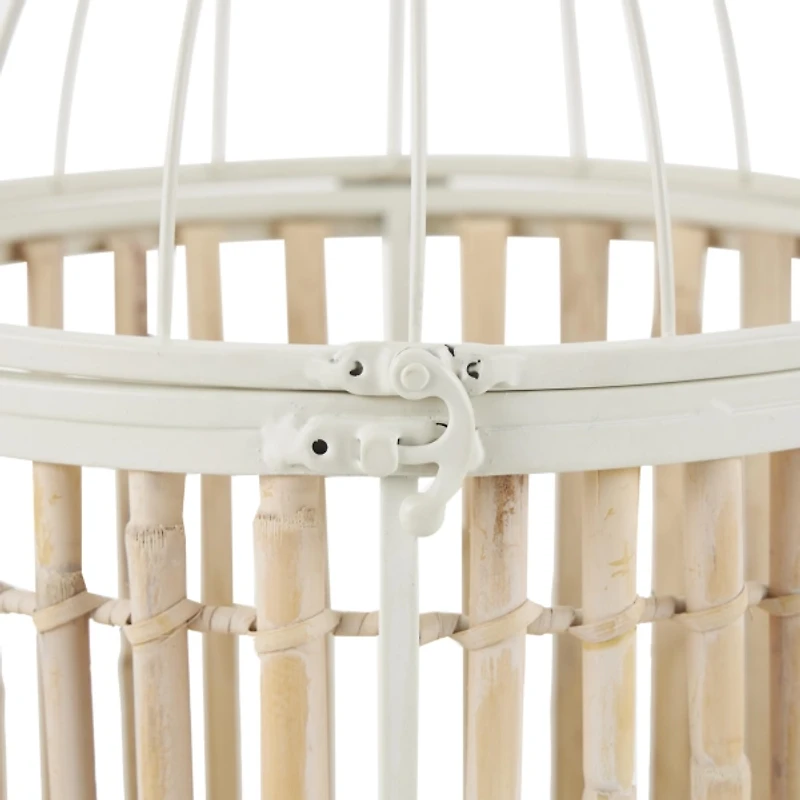 Brown and White Bamboo Bird Cages, Set of 2