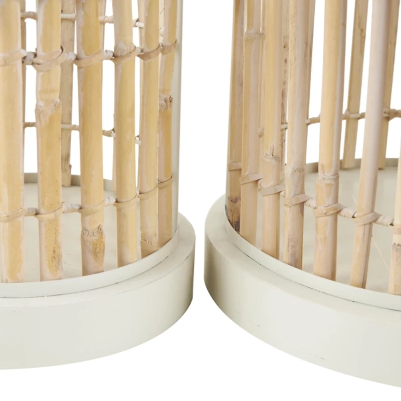 Brown and White Bamboo Bird Cages, Set of 2