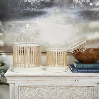 Brown and White Bamboo Bird Cages, Set of 2