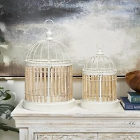 Brown and White Bamboo Bird Cages, Set of 2