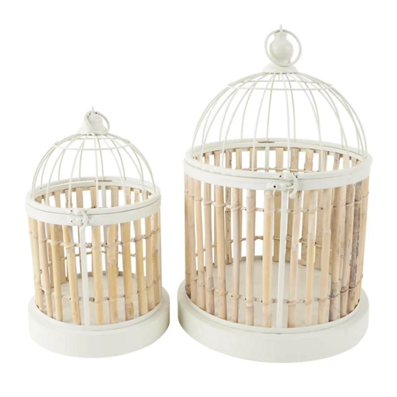 Brown and White Bamboo Bird Cages, Set of 2